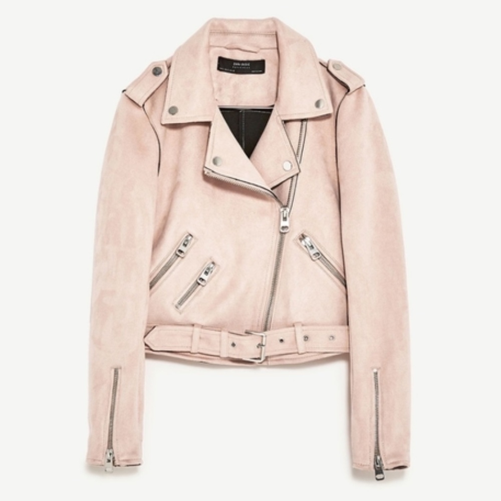 Zara Faux Suede Blush Pink Moto Jacket - Size M - Picture 4 of 9